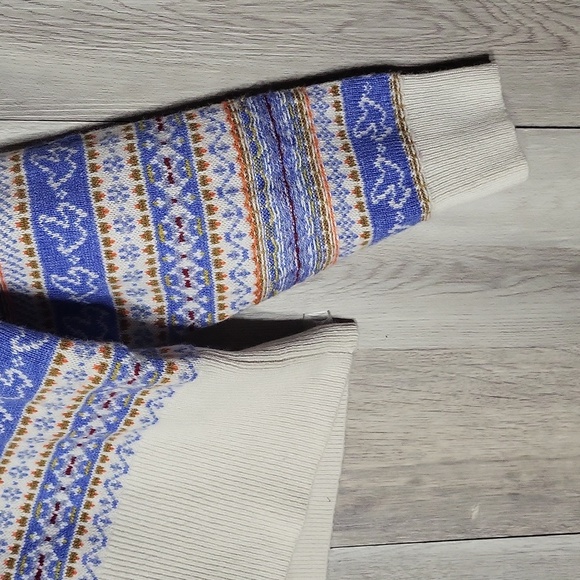 J Crew Womens Large Lambs‎ Wool Blend Fair Isle Johnny Collar Blue Ivory Sweater - Picture 7 of 7